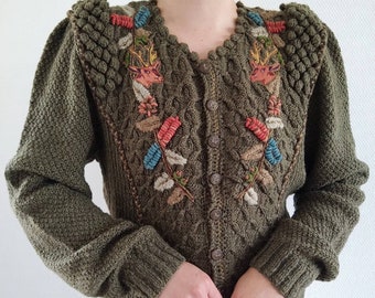 Véritable vintage 80's rare autrichien tyrolien dirndl Wolkenstricker cardigan fait main 1980