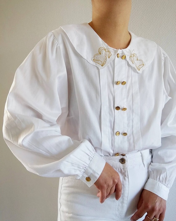 True vintage white cotton blouse with peter pan c… - image 2