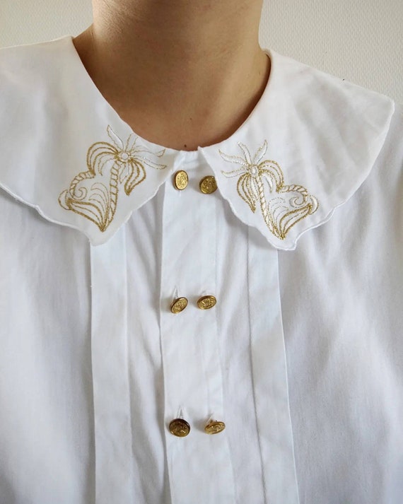 True vintage white cotton blouse with peter pan c… - image 5