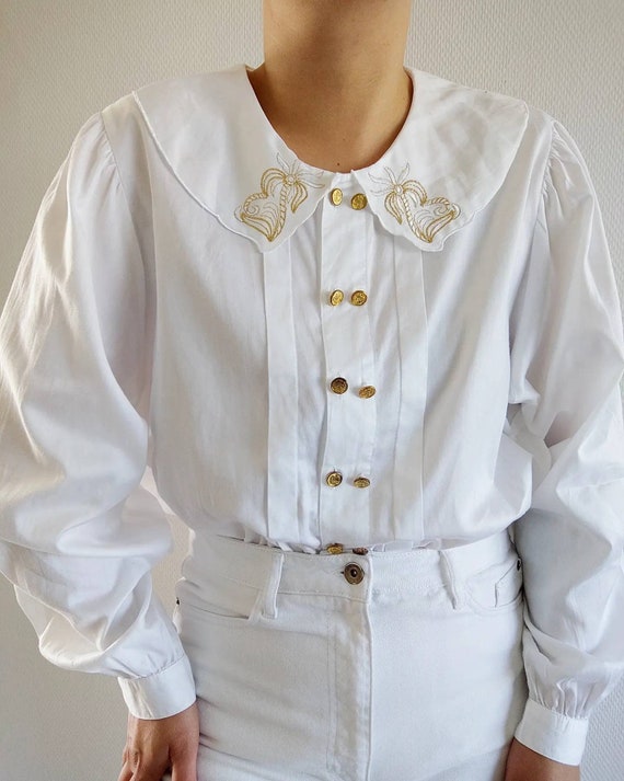 True vintage white cotton blouse with peter pan c… - image 3