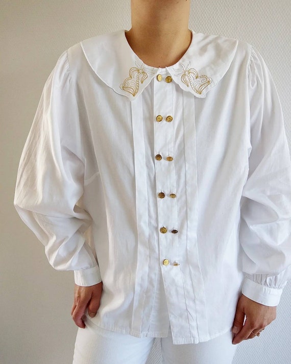 True vintage white cotton blouse with peter pan c… - image 8