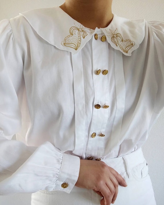 True vintage white cotton blouse with peter pan c… - image 6