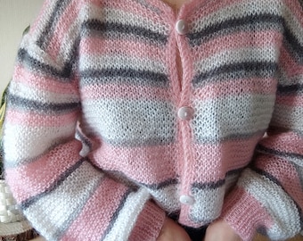 Vintage handmade striped mohair cardigan hand-knitted