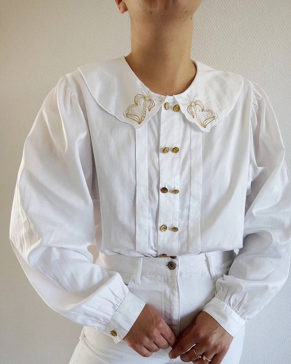 True vintage white cotton blouse with peter pan c… - image 1