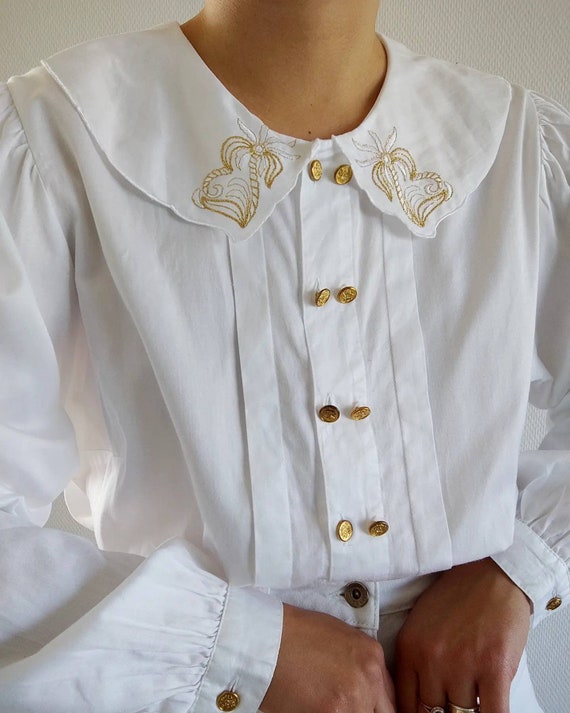 True vintage white cotton blouse with peter pan c… - image 4