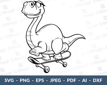 Dino on Skateboard Digital File Dinosaur SVG Glasses Svg 
