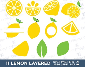 Lemon Slice SVG, Lemon Layered, Cutting, Cricut, Fruits DXF, Fruit svg, Fruit cut file, Silhouette, Commercial use, Digital, Instant Files