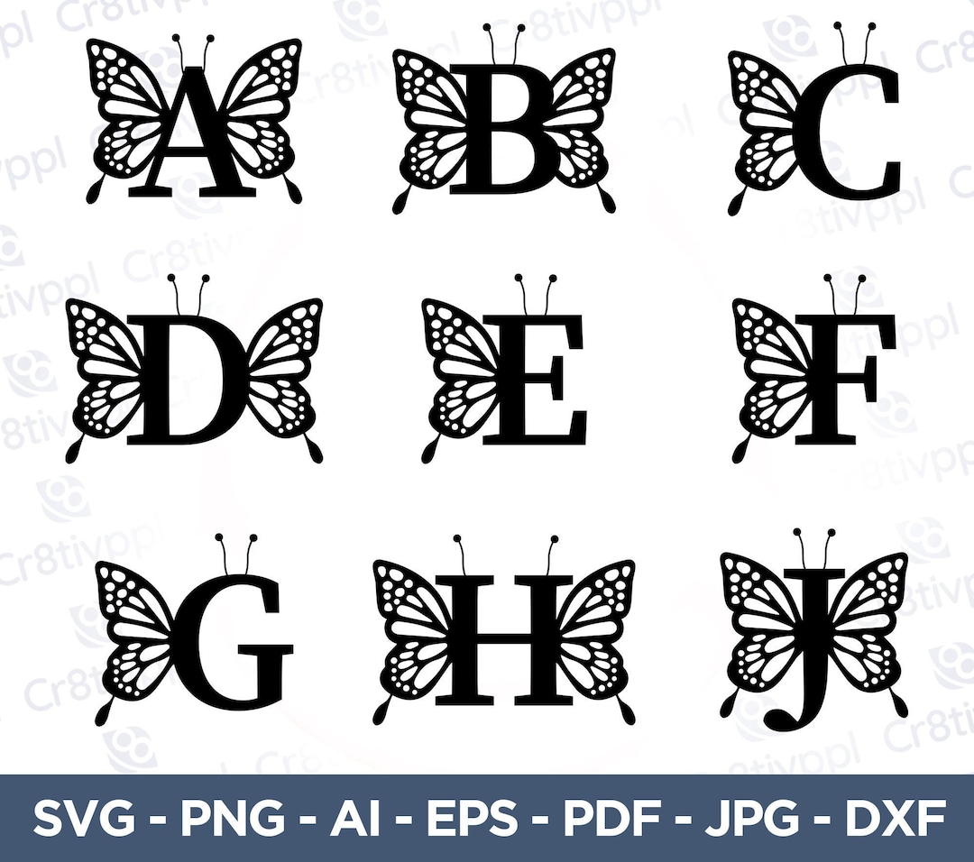 Butterfly Alphabet SVG PNG Monogram Frame Alphabet - Etsy
