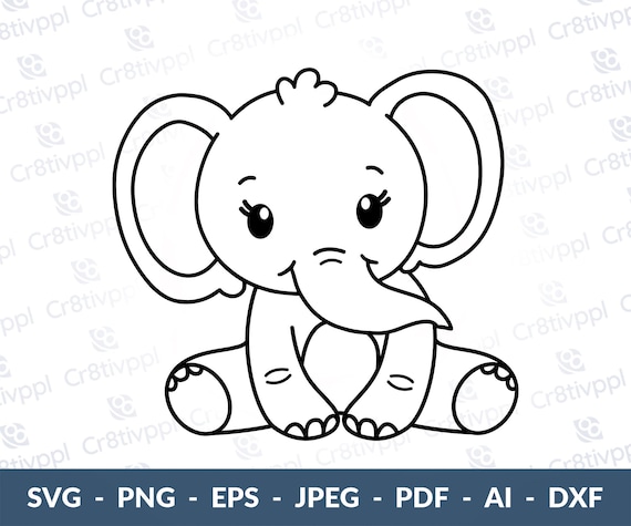 Baby Elephant Svg Elephant Outline Cute Elephant Girl Cut - Etsy