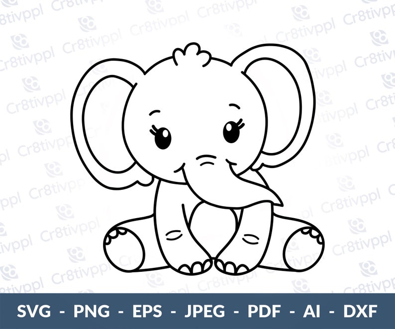 Baby Elephant Svg Elephant Outline Cute Elephant Girl Cut Etsy