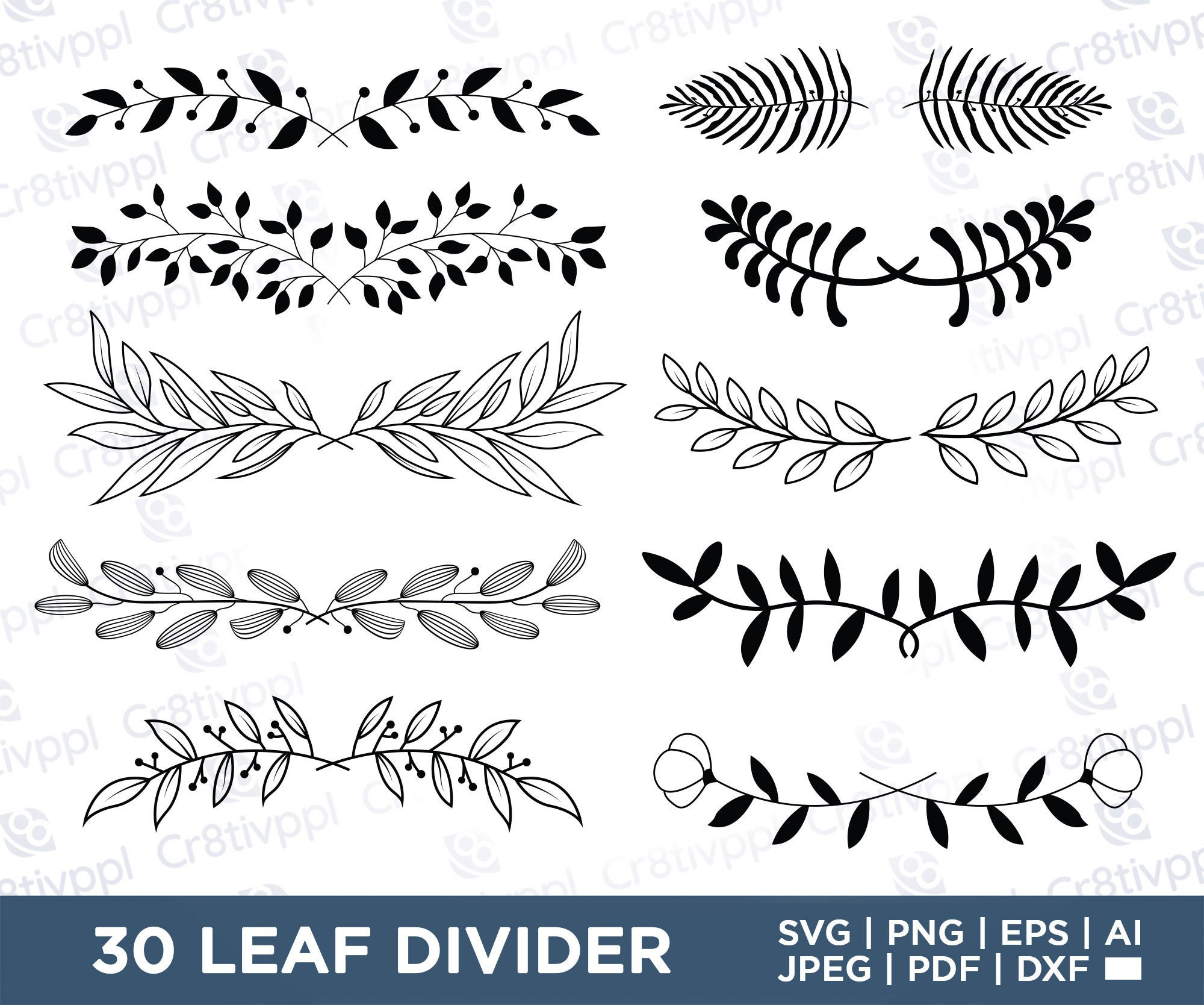 Greenery Leaf Divider Svg Bundle Border Svg Png Leaves Svg Etsy | My