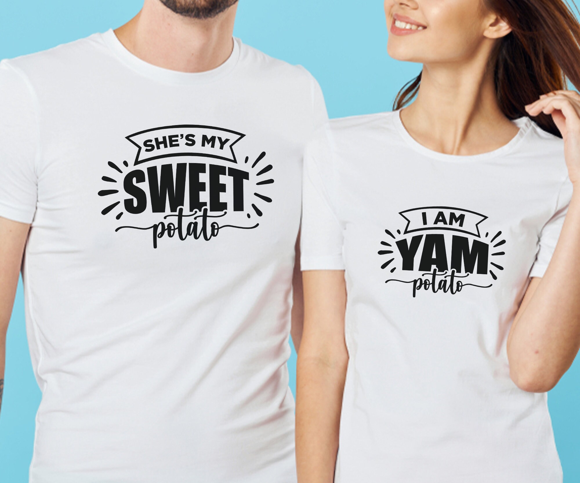 "She's My Sweet Potato I Yam" Couples Thanksgiving T-Shirts - Matching Husband & Wife Shirts