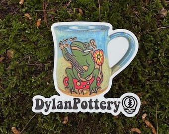Frog Mushroom Banjo Mug Sticker Ceramic Handmade Pottery Bluegrass guitar mandolin