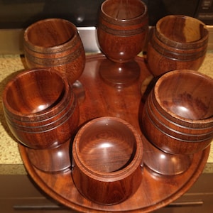 Vintage Wood Goblet Set with Tray and Wood Cup. Free shipping in the US