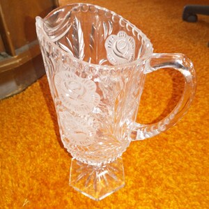 Antique Decorative 10.5&quot; Glass Floral Pitcher. Free shipping in the US
