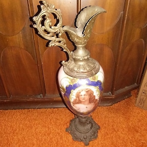 Antique 25.5&quot; Bronze Victorian Portrait Ewer Urn Pitcher. Free shipping in the US