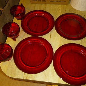 Red Depression Glass 7.5&quot; Plates and Coffee Mugs. Free shipping in the US