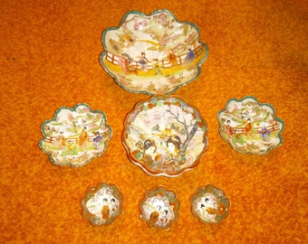 7 Antique Assorted Japanese Porcelain Geisha Bowls. Free shipping in the US