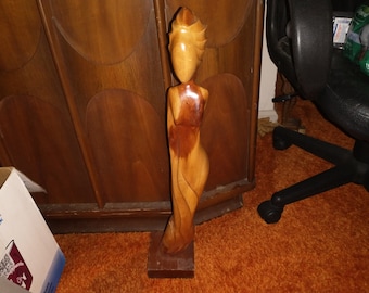Antique African Hand Carved Wood 2ft Slender Woman Sculpture. Free shipping in the US