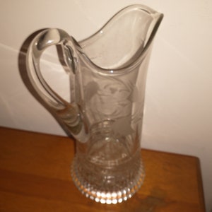 Antique 10&quot; Etched Glass Pitcher. Free shipping in the US.