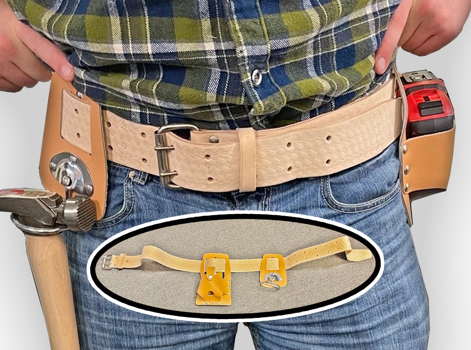 Leather Tool Belt Hammer Holder Tape Measure Pouch Gift for Handyman, Construction Workers
