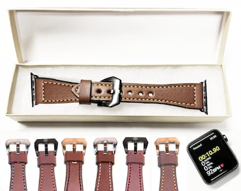 USA Handcrafted Leather Apple Watch Band | Custom Adaptors and Stitching | iWatch Band | 38MM, 40MM, 41MM, 42MM, 44MM, 45MM, 49MM | Strap