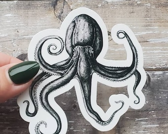 Sailor Octopus Sticker, Octopus Tentacles Sticker, Black and White Octopus Sticker