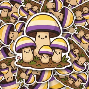 Nonbinary Pride Mushroom Sticker | Cute LGBTQ+ Vinyl Decal | Kawaii Queer Cottagecore Sticker | NB Gift | Gender Nonconforming Art