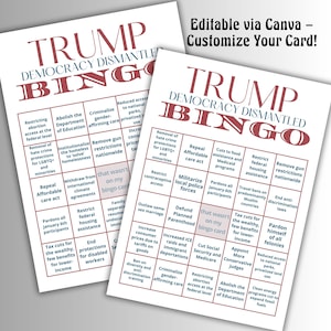 Troef Bingokaart | Duistere humor anti-Trumpsatire voorzitterschap Trump 2024 | Democratie ontmanteld | Trump 2024 | Digitale download