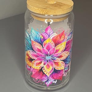 Flowered 16 oz Glass Can Tumbler