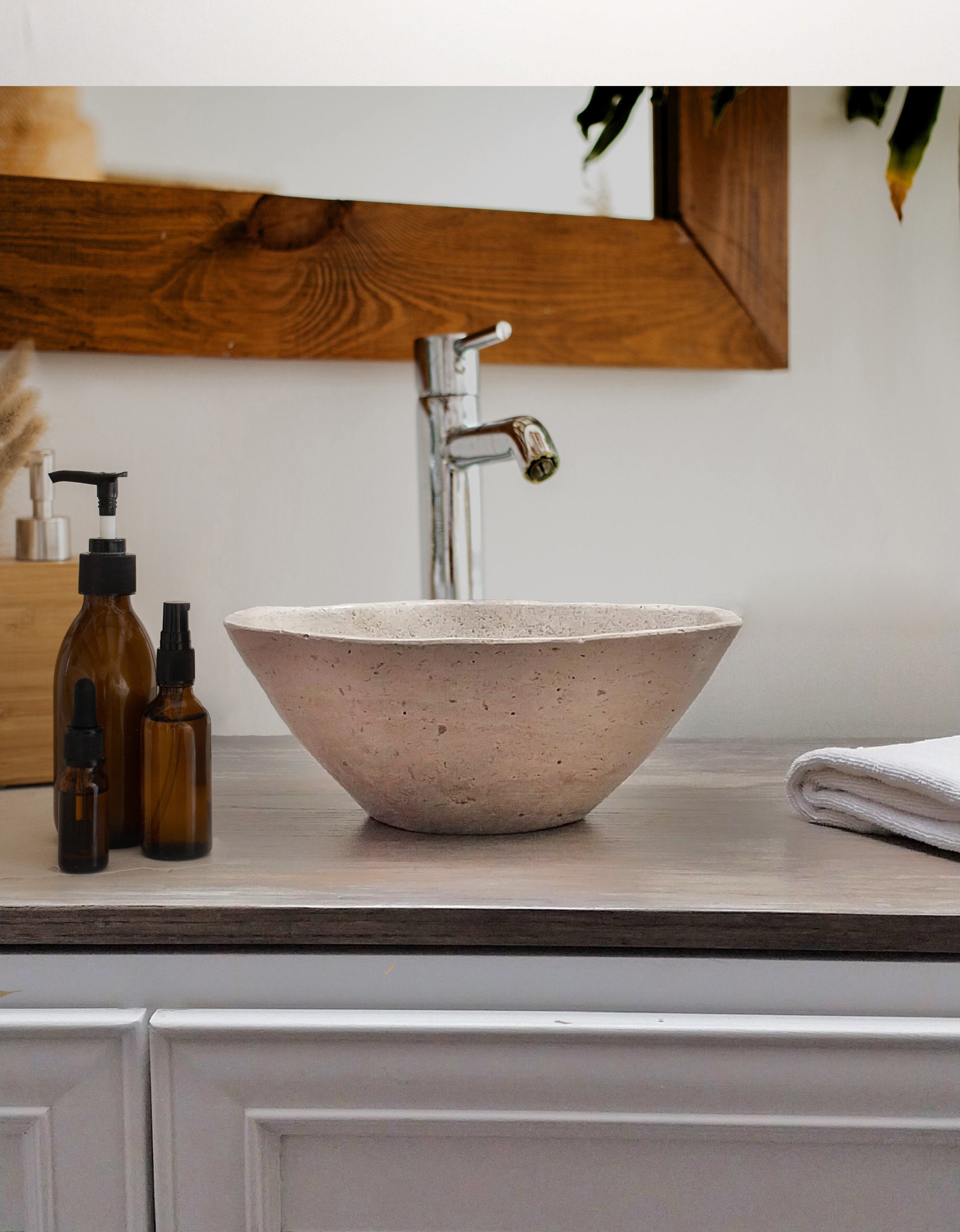 Small Sink Travertine Stone, Free Form Wabi Sabi Bathroom Vessel Sink ...