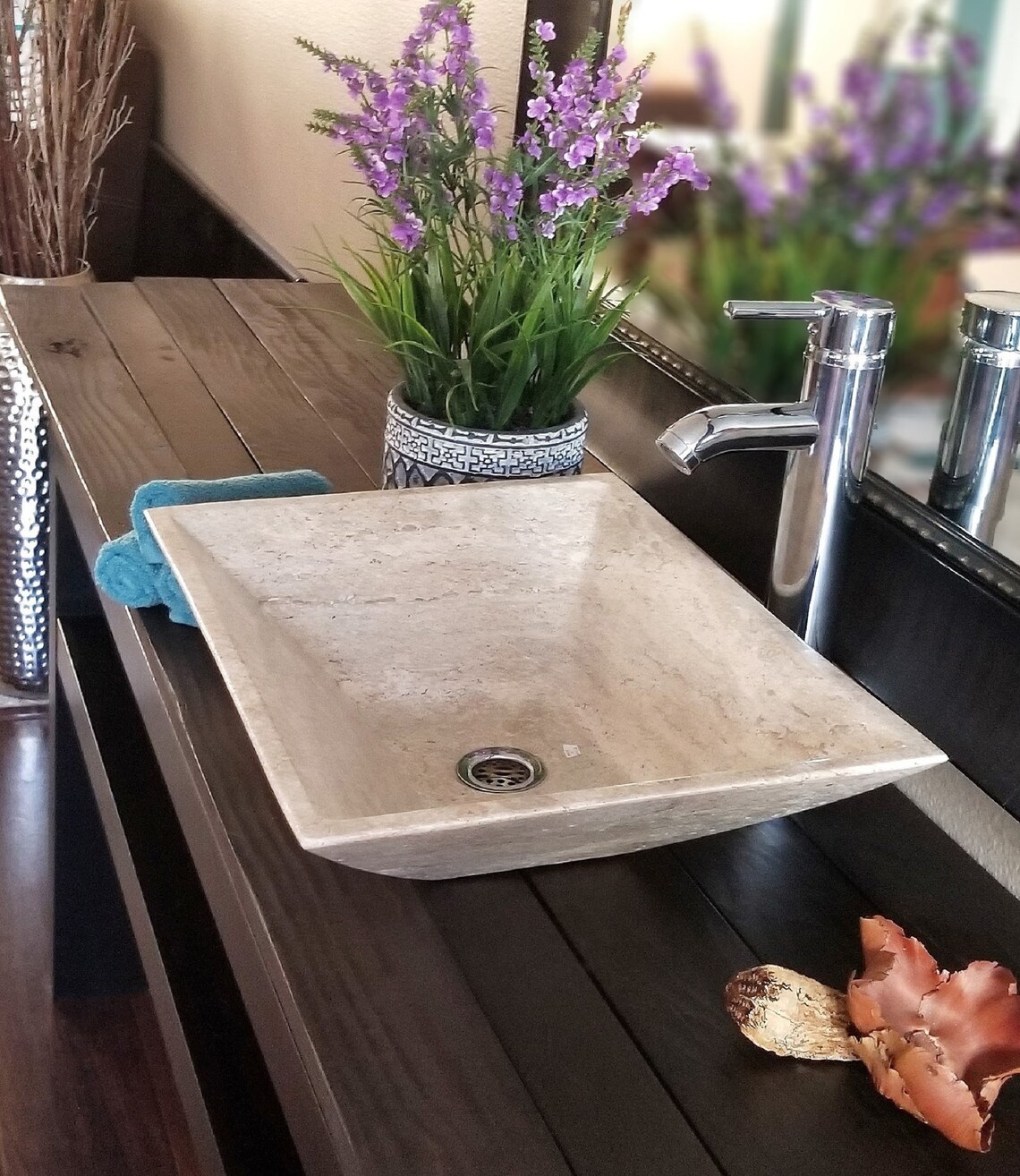 Bathroom Vessel Stone Sink Travertine Marble Rectangle Sink Etsy