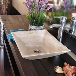 Marble Travertine Stone Bathroom Vessel Sink  - Rectangle Sink for bath