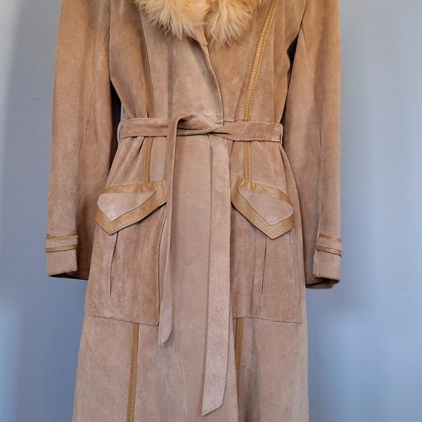 Rare fabulous 1960's Made in England Penny Lane Cream Suede Wrap Coat