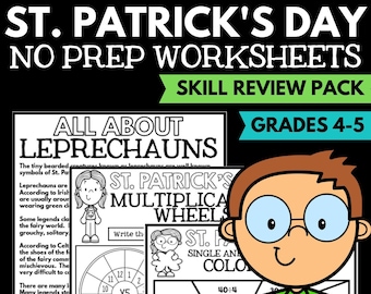 St. Patrick's Day Worksheets – Grades 4-5 Reading, Writing, Math, Homeschool Printable
