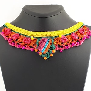 Colourful Handmade Necklace, Needle Lace Necklace, Knitted Necklace, Darling Gift, Crochet Necklace, Beaded Necklace, Valentine&#39;s Day Gift
