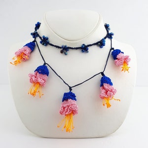 Flower Design Handmade Necklace, Needle Lace Necklace, Knitted Necklace, Needlework Choker, Crochet Necklace, Valentine&#39;s Day Gift