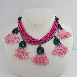 Flower Design Handmade Necklace, Needle Lace Necklace, Knitted Necklace, Gift, Needlework Choker, Crochet Necklace, Valentine&#39;s Day Gift