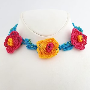 Flower Design Handmade Necklace, Needle Lace Necklace, Knitted Necklace, Gift, Needlework Choker, Crochet Necklace, Valentine&#39;s Day Gift