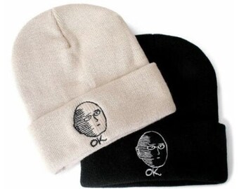 Embroidered Warm Winter Hat Cuff Knit Cap Eat Sleep Anime Beanie for Men Women 