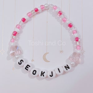 BTS Jin Kim Seokjin Beaded Name Bracelet  Pink