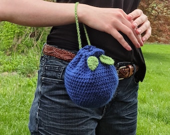 Crochet Blueberry Belt Pouch/Handbag | Renaissance Accessary | Drawstring Bag