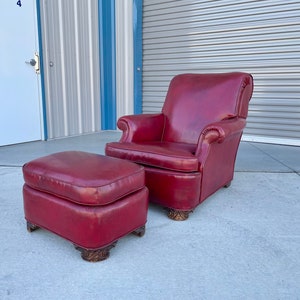 1950s Vintage Leather Chair & Ottoman Set of 2 image 1