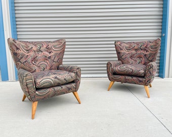 Mid Century Pair of Wingback Lounge Chairs