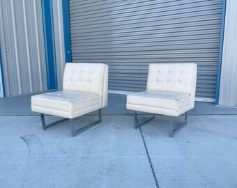 1970s Mid Century Modern Chrome and Leather Lounge Chairs- a Pair