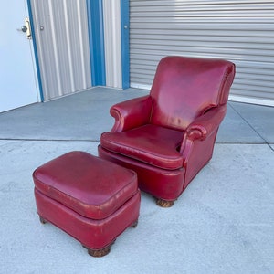 1950s Vintage Leather Chair & Ottoman Set of 2 image 2