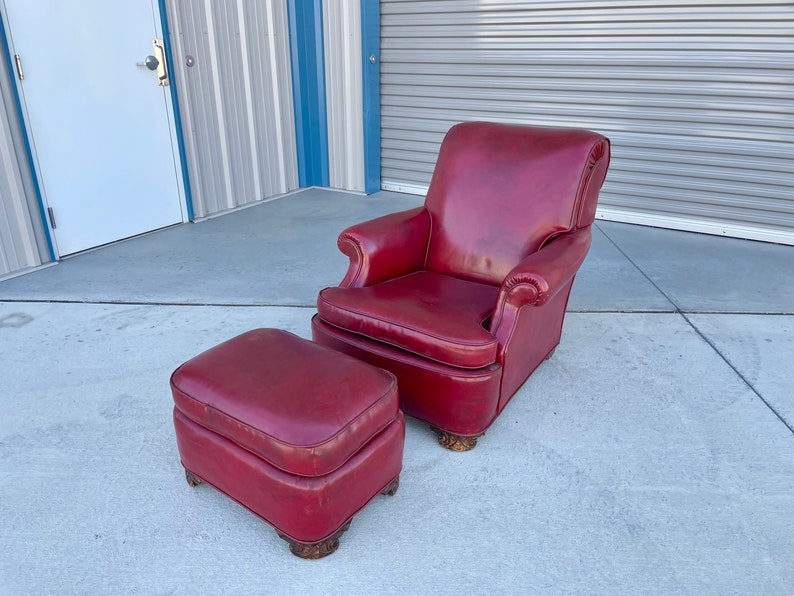 1950s Vintage Leather Chair & Ottoman Set of 2 image 2