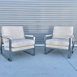 Mid Century Modern Chrome Lounge Chairs Attributed to Milo Baughman - Set of 2