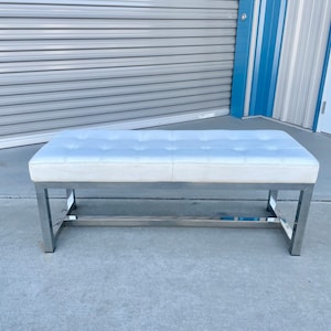 Vintage Leather & Steel Bench