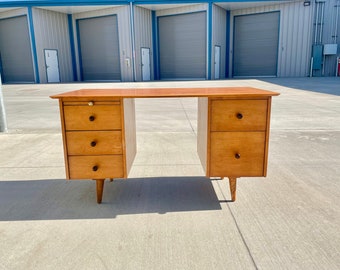 1950s Mid Century Maple Double Pedestal Desk by Paul McCobb